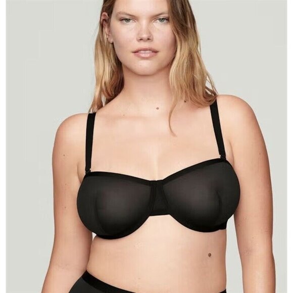 NWOT CUUP 32G The Balconette Mesh Black Sheer Underwire Bra 124398